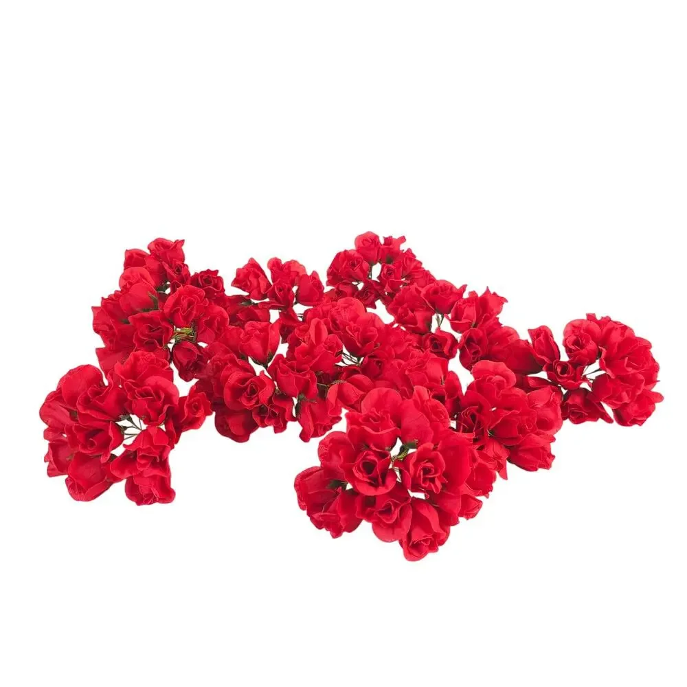 Red Artificial Silk Rose Picks Wired Stems Wedding Craft 1